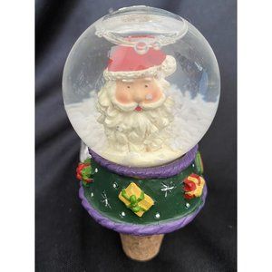 Wine Bottle Cork Stopper Christmas Santa Claus Glass Snow Globe Festive